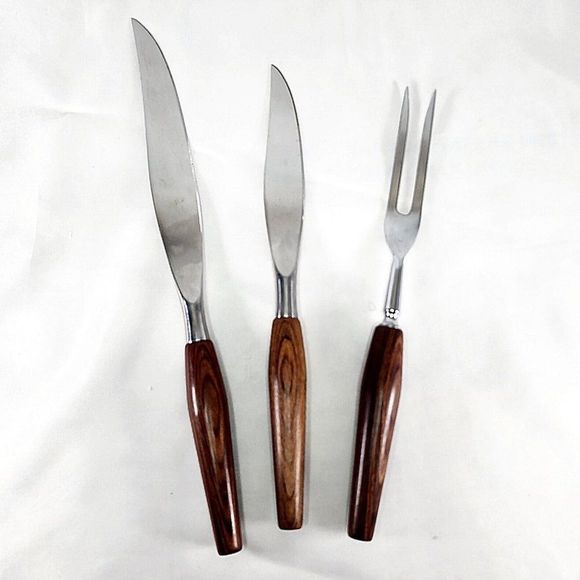 Mid‎ Century Mode Danish Sheffield England Teak Wood Handled 3-Piece Set - Picture 1 of 9